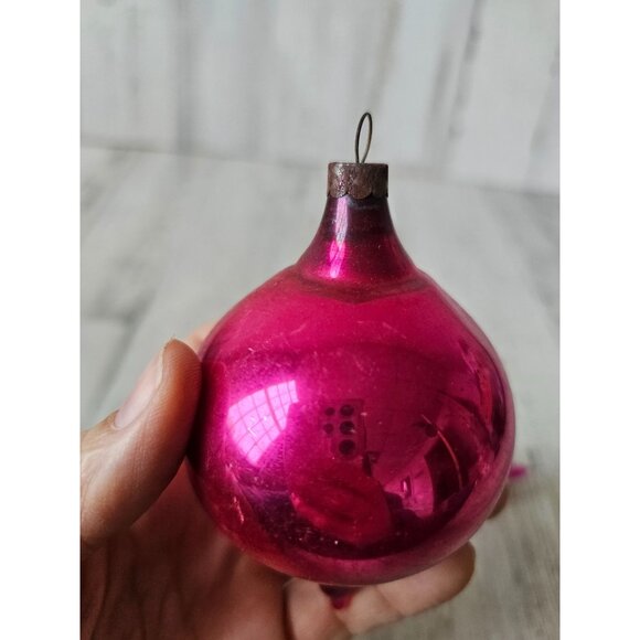 Antique silver pink mercury glass ornament teardrop set Xmas tree - Picture 2 of 16